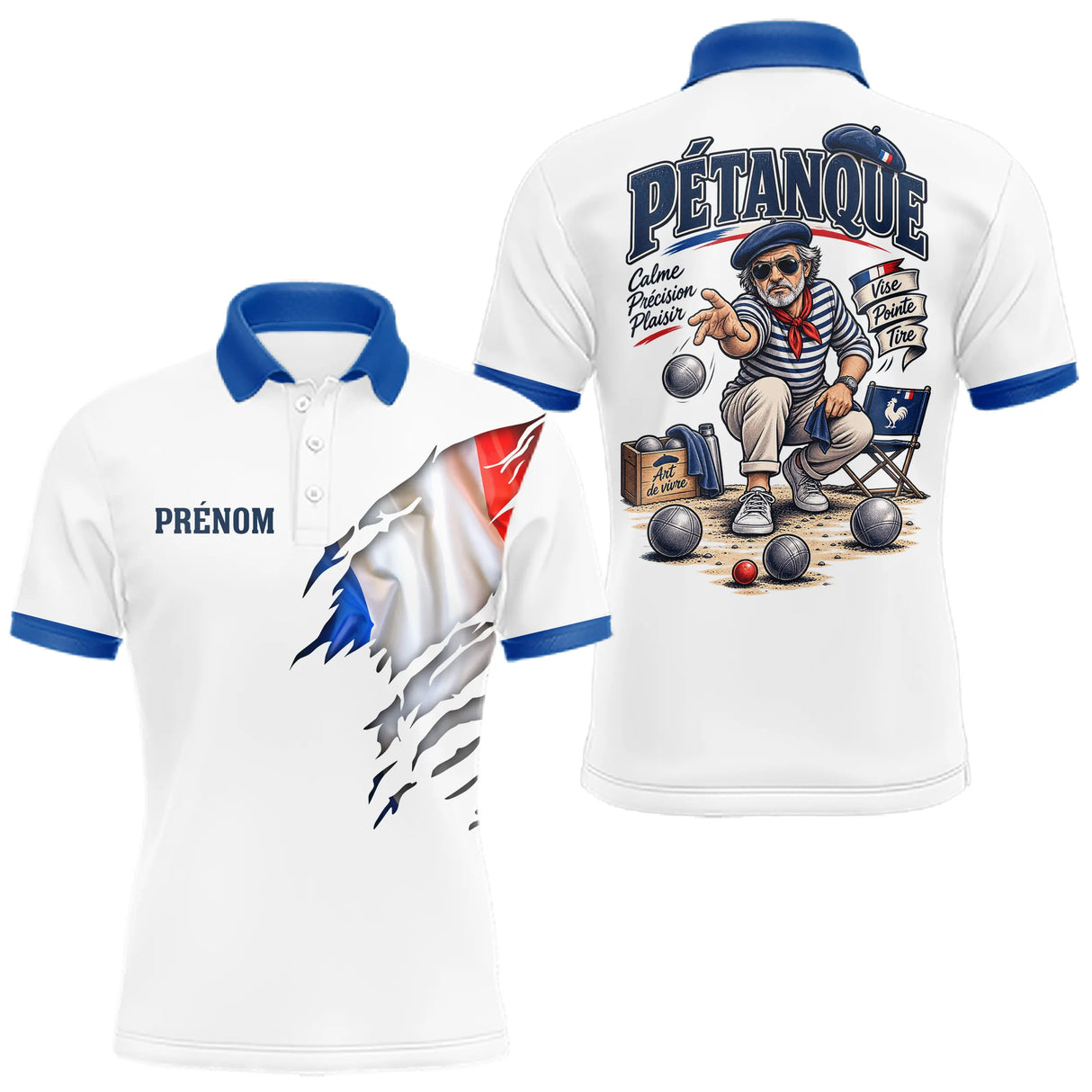 Polo Cadeau Pétanque Homme Femme - Passion Drapeau Français - Polo Homme