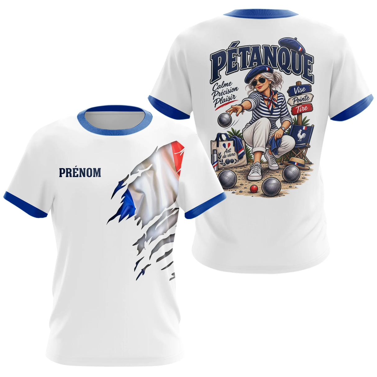 Polo Cadeau Pétanque Homme Femme - Passion Drapeau Français - T-Shirt Femme