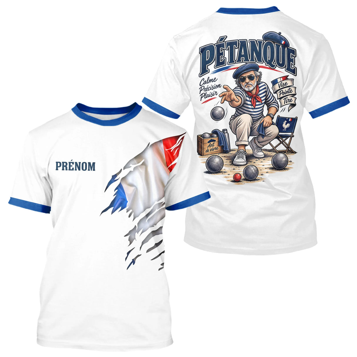 Polo Cadeau Pétanque Homme Femme - Passion Drapeau Français - T-Shirt Homme