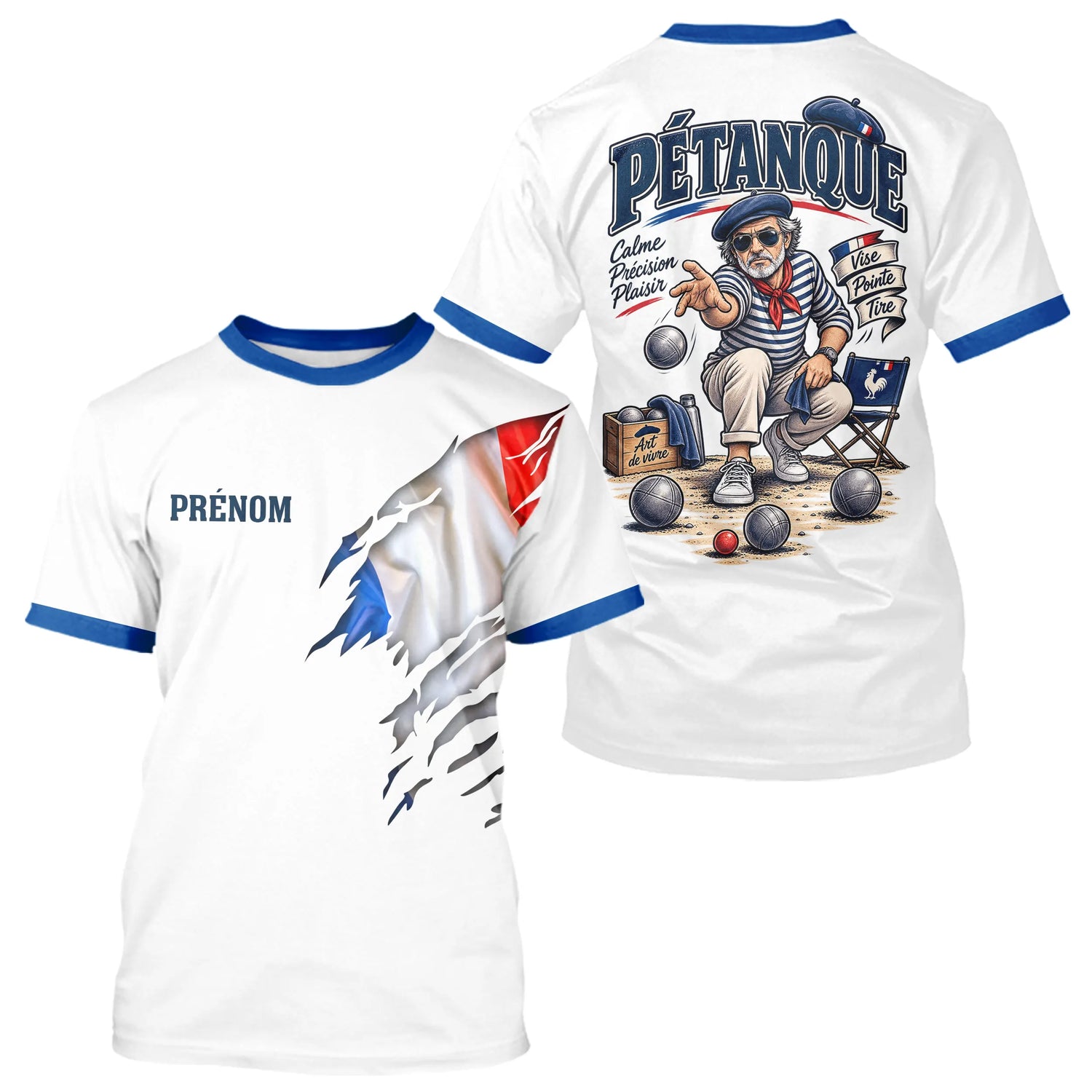 Polo Cadeau Pétanque Homme Femme - Passion Drapeau Français - T-Shirt Homme