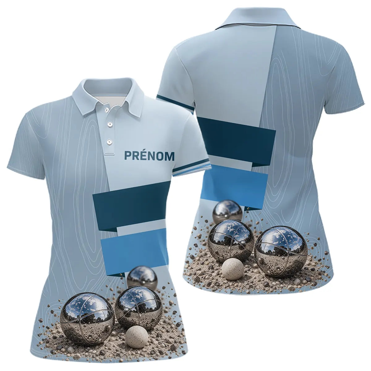 Polo Cadeau Pétanque Homme Femme - Personnalisé Bleu Boules - Polo Femme