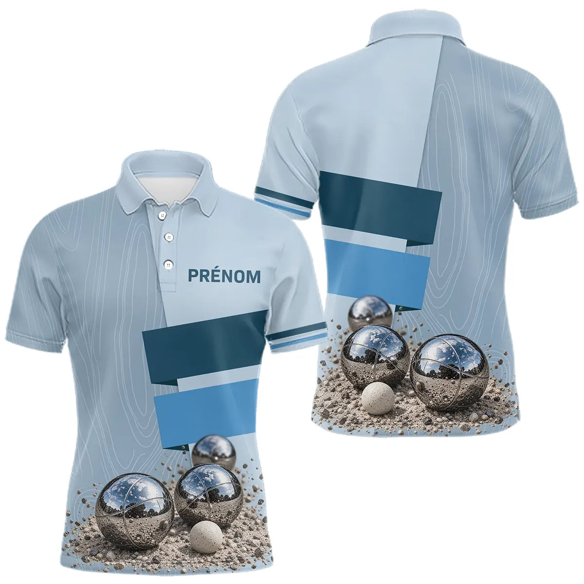 Polo Cadeau Pétanque Homme Femme - Personnalisé Bleu Boules - Polo Homme