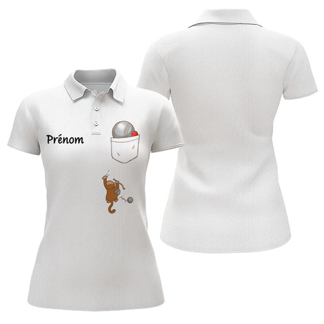 Polo Cadeau Pétanque Personnalisé Prénom - Style Unique Blanc - Polo Femme