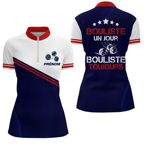 Polo Cadeau Pétanque Tricolore - Design Bouliste Toujours - Polo Zippé Femme