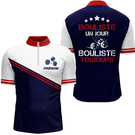 Polo Cadeau Pétanque Tricolore - Design Bouliste Toujours - Polo Zippé Homme