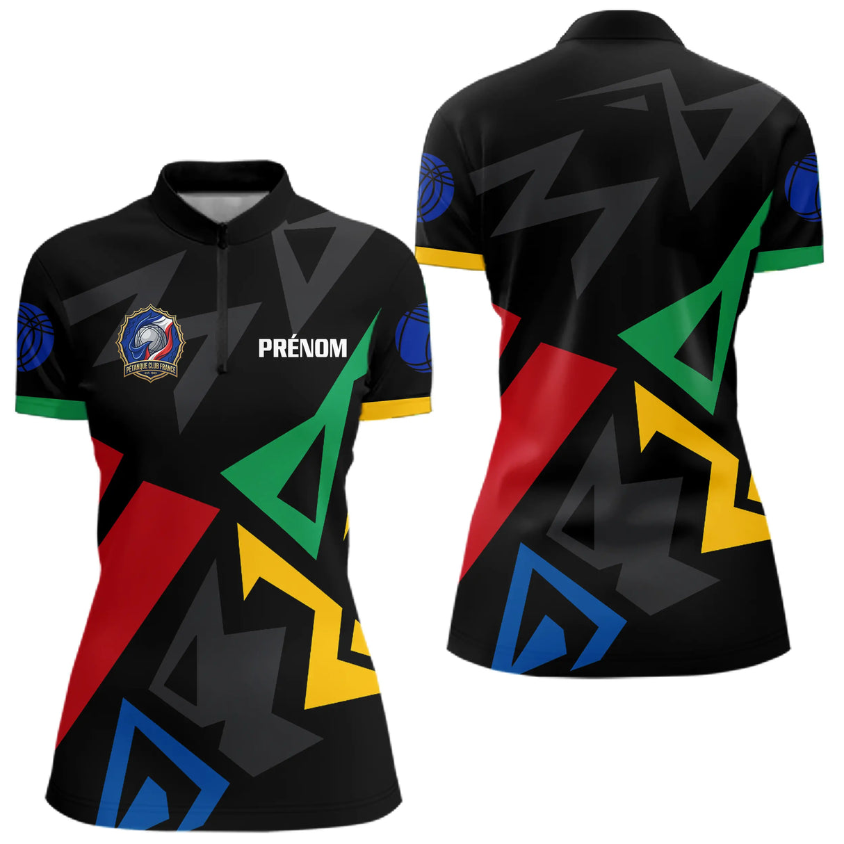 Polo Cadeau Pétanqueur Homme Femme - Équipe Noir Multicolore - Polo Zippé Femme