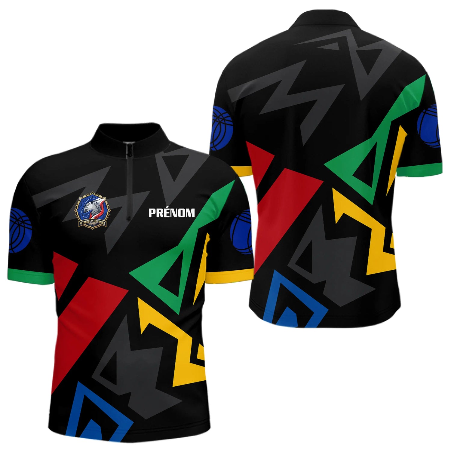 Polo Cadeau Pétanqueur Homme Femme - Équipe Noir Multicolore - Polo Zippé Homme