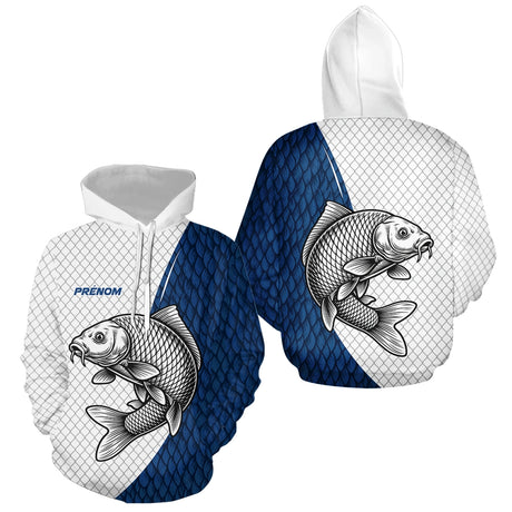 Polo Carpiste Personnalisé - Motif Écailles Bleu Et Blanc - Hoodie Homme