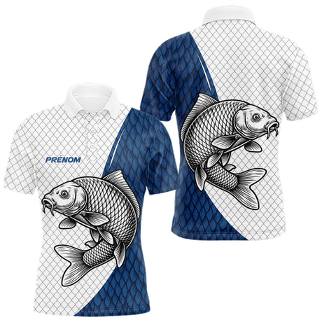Polo Carpiste Personnalisé - Motif Écailles Bleu Et Blanc - Polo Homme