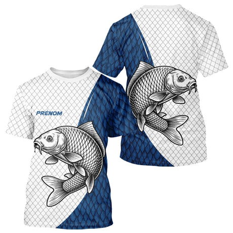 Polo Carpiste Personnalisé - Motif Écailles Bleu Et Blanc - T-Shirt Homme