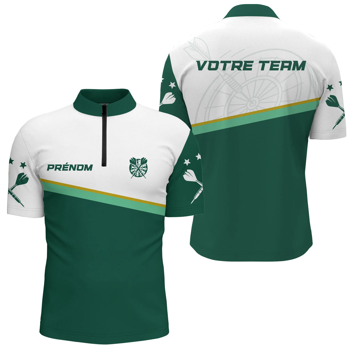 Polo Club Fléchettes Personnalisé – Classique Vert & Blanc - Polo Zippé Homme