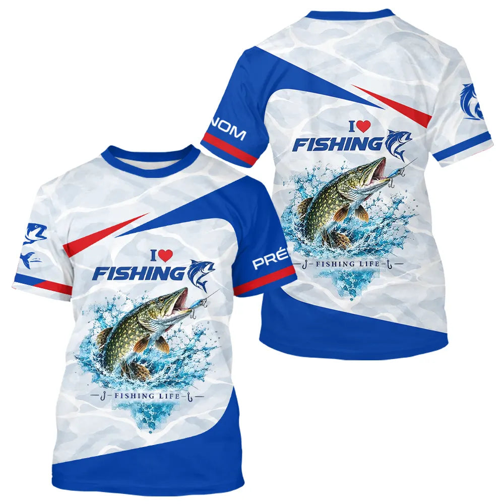 Polo Club Pêcheur Brochet - Personnalisé Nom Bleu Et Blanc - T-Shirt Homme 