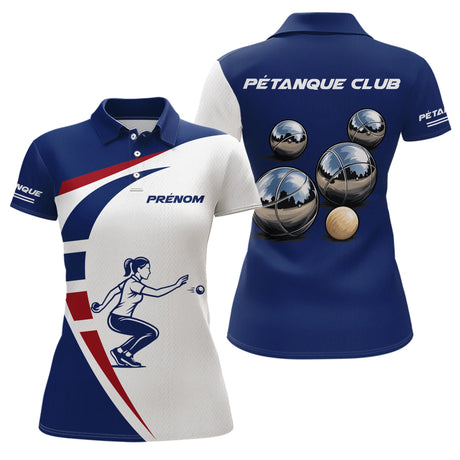 Polo Club Pétanque Homme Femme - Bleu Blanc Rouge Tricolore - Polo Femme