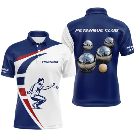 Polo Club Pétanque Homme Femme - Bleu Blanc Rouge Tricolore - Polo Homme