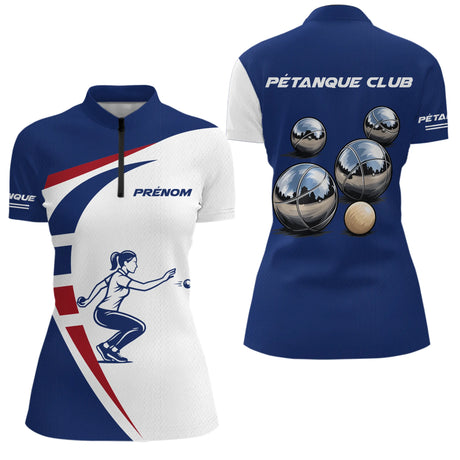 Polo Club Pétanque Homme Femme - Bleu Blanc Rouge Tricolore - Polo Zippé Femme