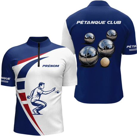 Polo Club Pétanque Homme Femme - Bleu Blanc Rouge Tricolore - Polo Zippé Homme
