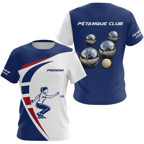 Polo Club Pétanque Homme Femme - Bleu Blanc Rouge Tricolore - T-Shirt Femme