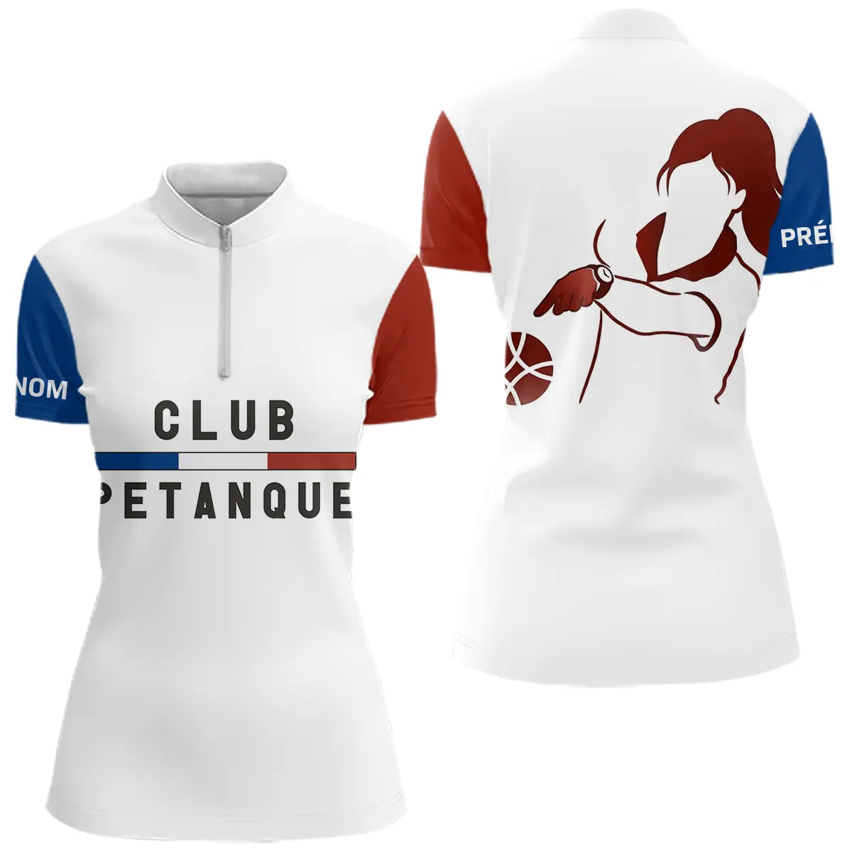 Polo Club Pétanque Homme Femme - Drapeau Français Bouliste - Polo Zippé Femme