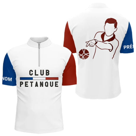 Polo Club Pétanque Homme Femme - Drapeau Français Bouliste - Polo Zippé Homme