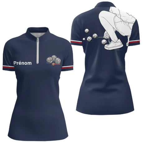 Polo Club Pétanque Homme Femme - Personnalisé Bleu Marine - Polo Zippé Femme
