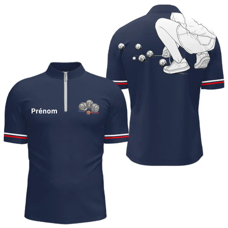 Polo Club Pétanque Homme Femme - Personnalisé Bleu Marine - Polo Zippé Homme