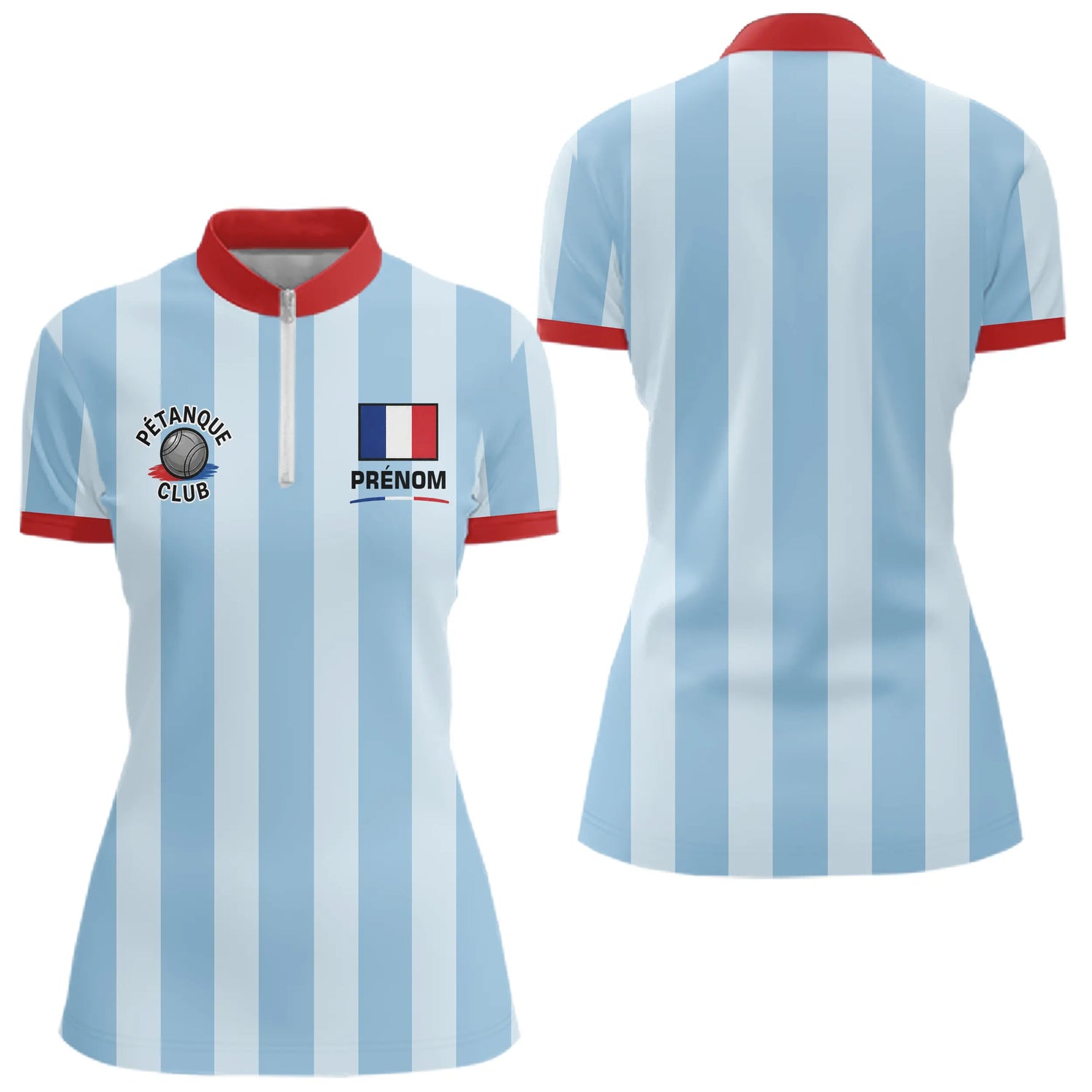 Polo Club Pétanque Homme Femme - Style Drapeau Français - Polo Zippé Femme