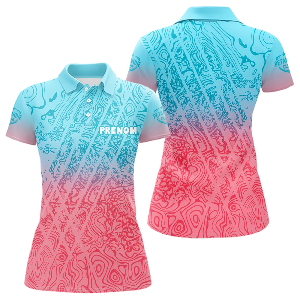 Polo Club Pétanque Homme Femme Gradient - Rose & Bleu Personnalisé - Polo Femme