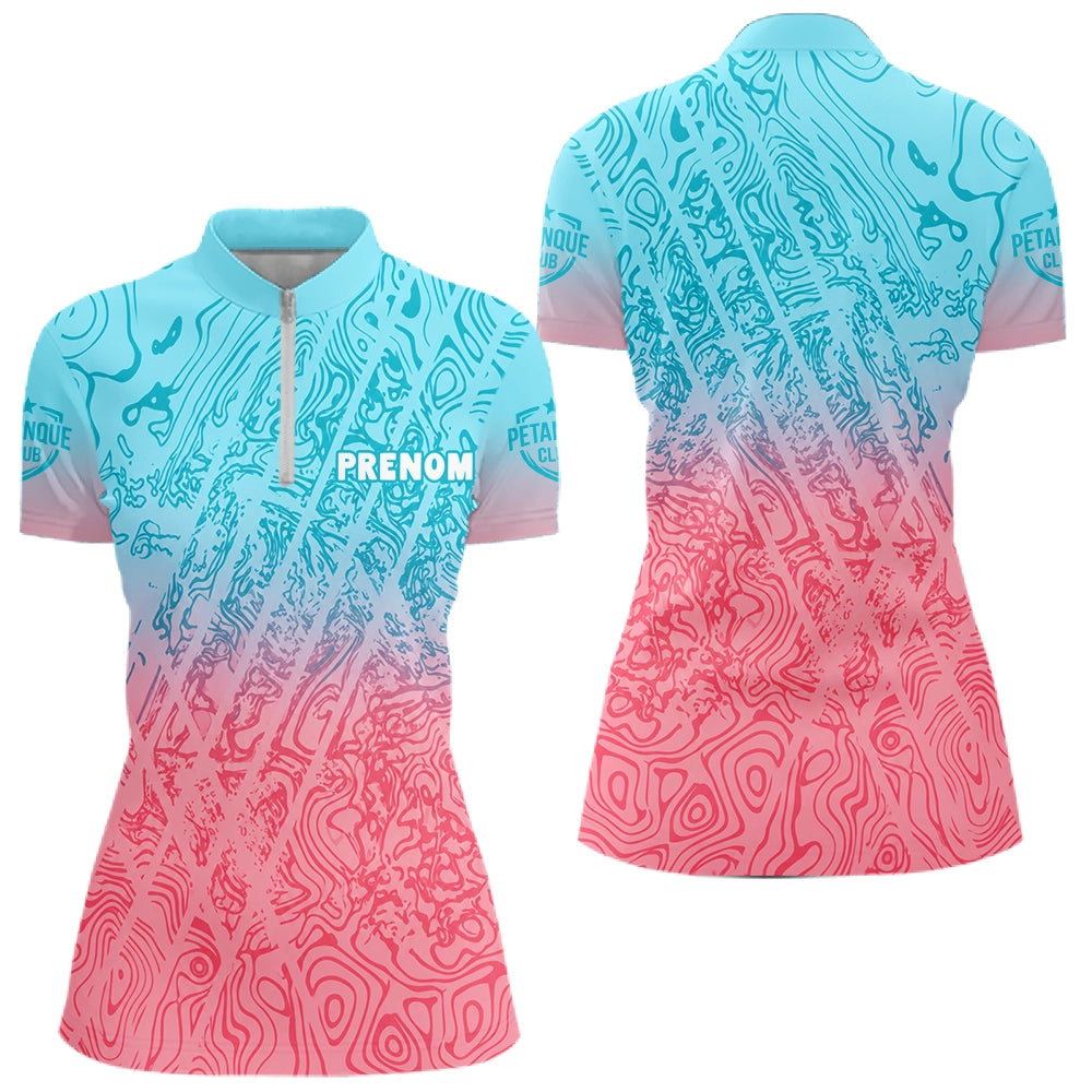 Polo Club Pétanque Homme Femme Gradient - Rose & Bleu Personnalisé - Polo Zippé Femme