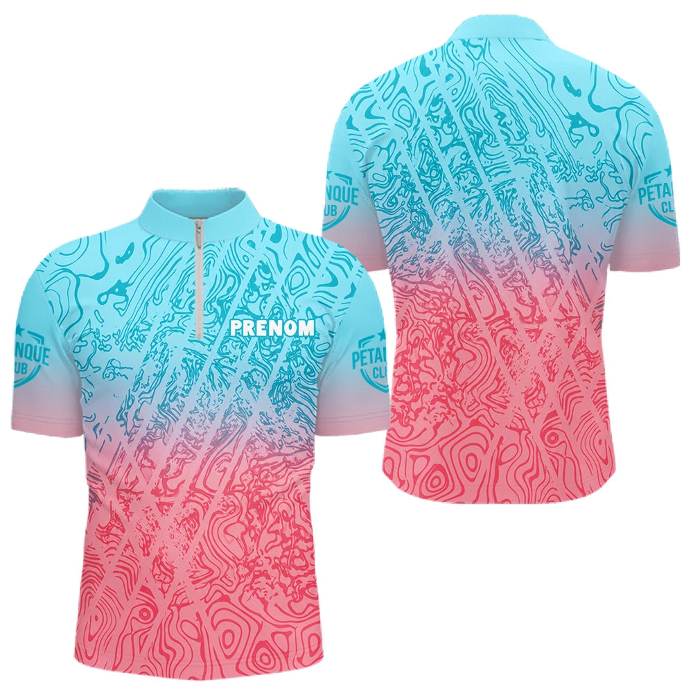 Polo Club Pétanque Homme Femme Gradient - Rose & Bleu Personnalisé - Polo Zippé Homme