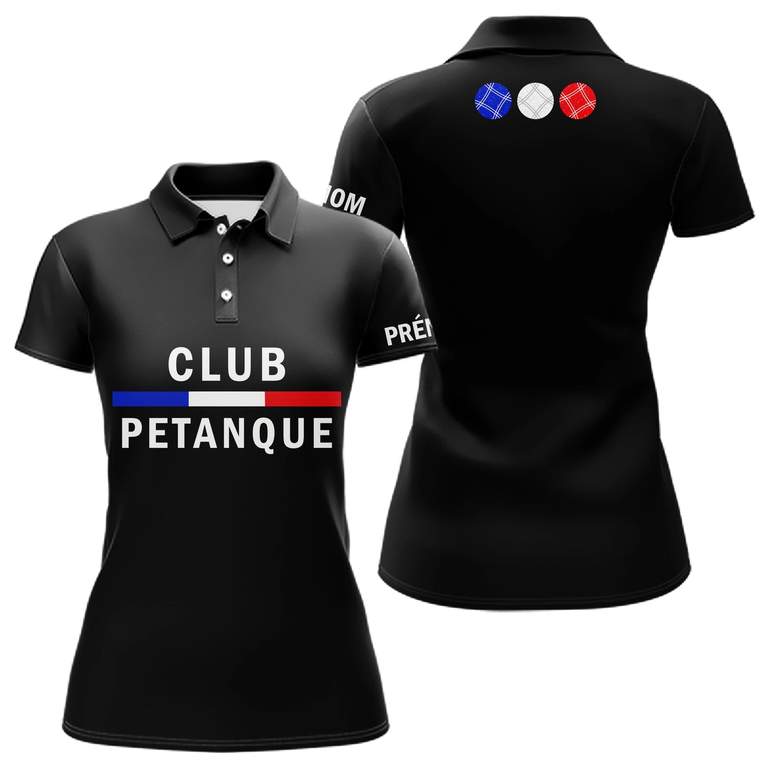 Polo Club Pétanque Noir Personnalisé - Français & Boulistes - Polo Femme