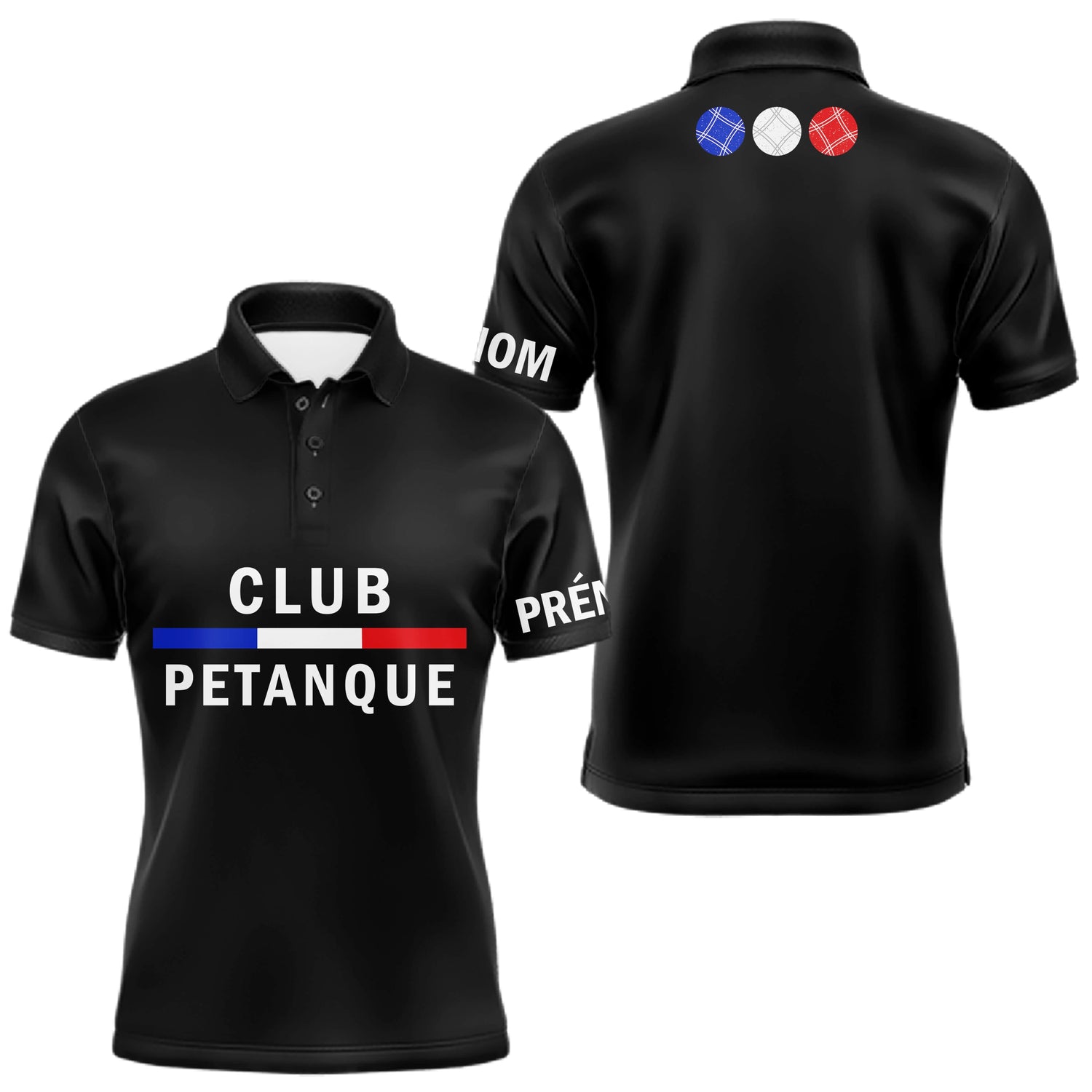 Polo Club Pétanque Noir Personnalisé - Français & Boulistes - Polo Homme