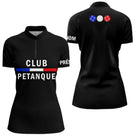 Polo Club Pétanque Noir Personnalisé - Français & Boulistes - Polo Zippé Femme