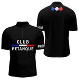 Polo Club Pétanque Noir Personnalisé - Français & Boulistes - Polo Zippé Homme