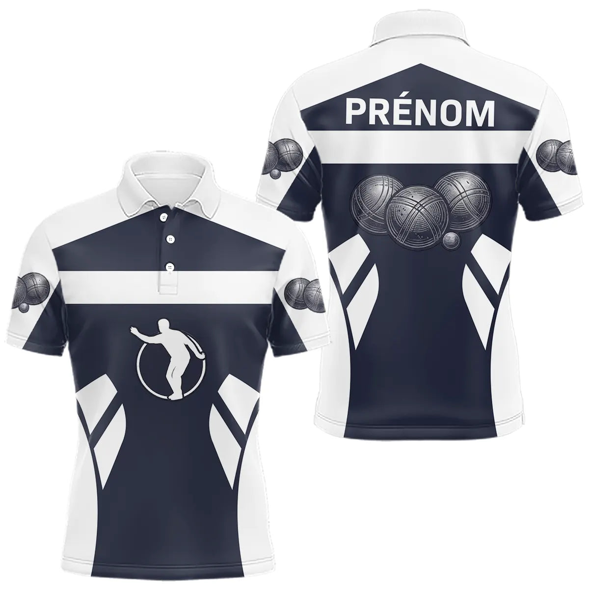 Polo Club Pétanque Personnalisé - Bleu & Blanc Boules - Polo Homme