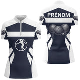 Polo Club Pétanque Personnalisé - Bleu & Blanc Boules - Polo Zippé Femme
