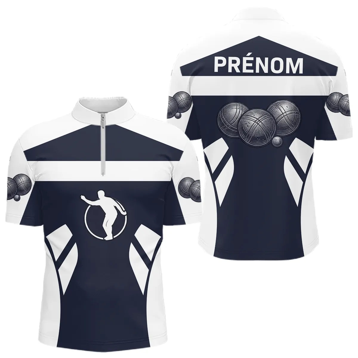 Polo Club Pétanque Personnalisé - Bleu & Blanc Boules - Polo Zippé Homme