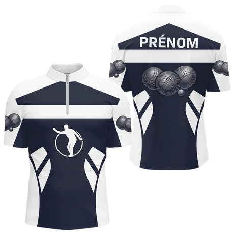 Polo Club Pétanque Personnalisé - Bleu & Blanc Boules - Polo Zippé Homme