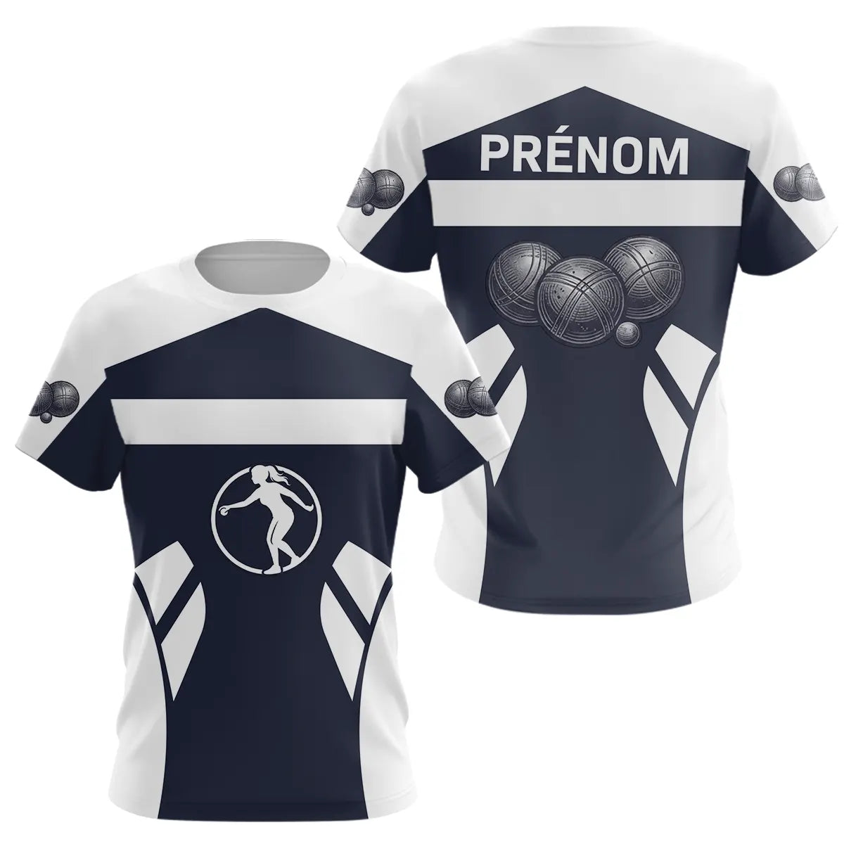 Polo Club Pétanque Personnalisé - Bleu & Blanc Boules - T-Shirt Femme