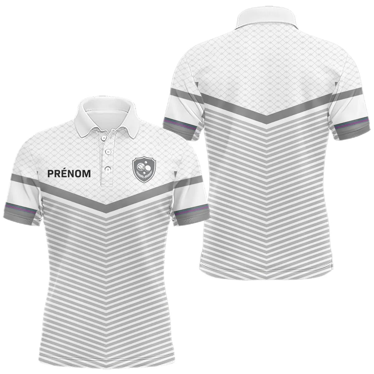 Polo Club Pétanque Personnalisé Blanc Gris - Boules Prénom - Polo Homme