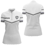 Polo Club Pétanque Personnalisé Blanc Gris - Boules Prénom - Polo Zippé Femme
