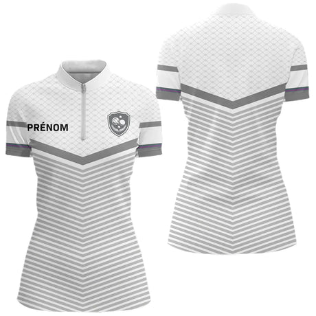 Polo Club Pétanque Personnalisé Blanc Gris - Boules Prénom - Polo Zippé Femme