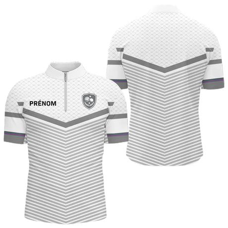 Polo Club Pétanque Personnalisé Blanc Gris - Boules Prénom - Polo Zippé Homme 
