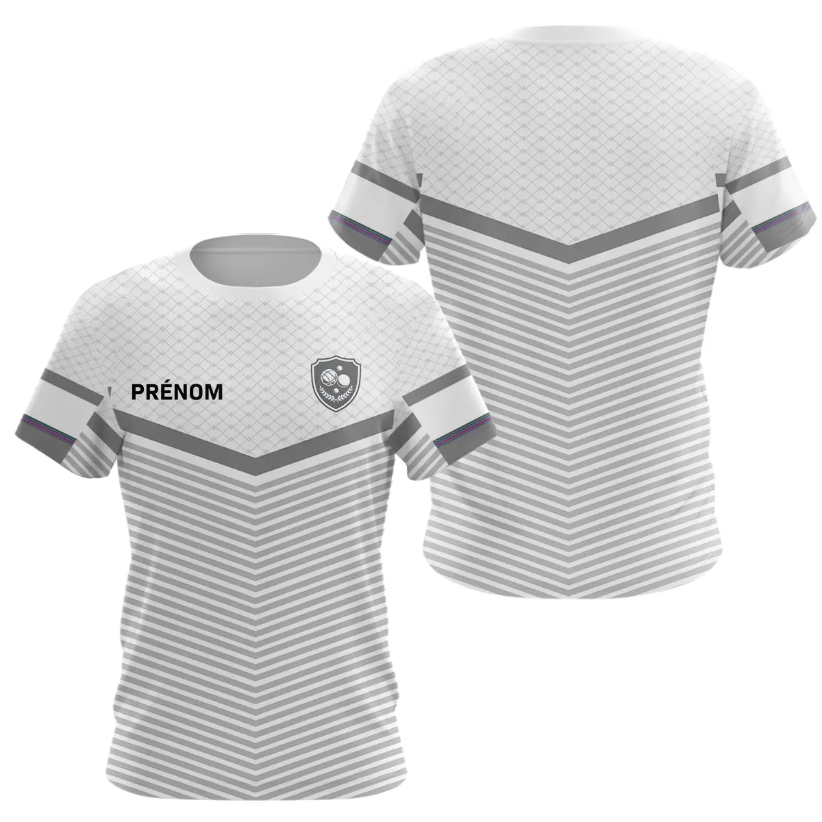 Polo Club Pétanque Personnalisé Blanc Gris - Boules Prénom - T-Shirt Femme