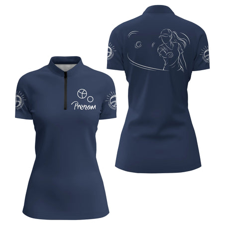 Polo Club Pétanque Sport - Bleu Marine Minimaliste - Polo Zippé Femme