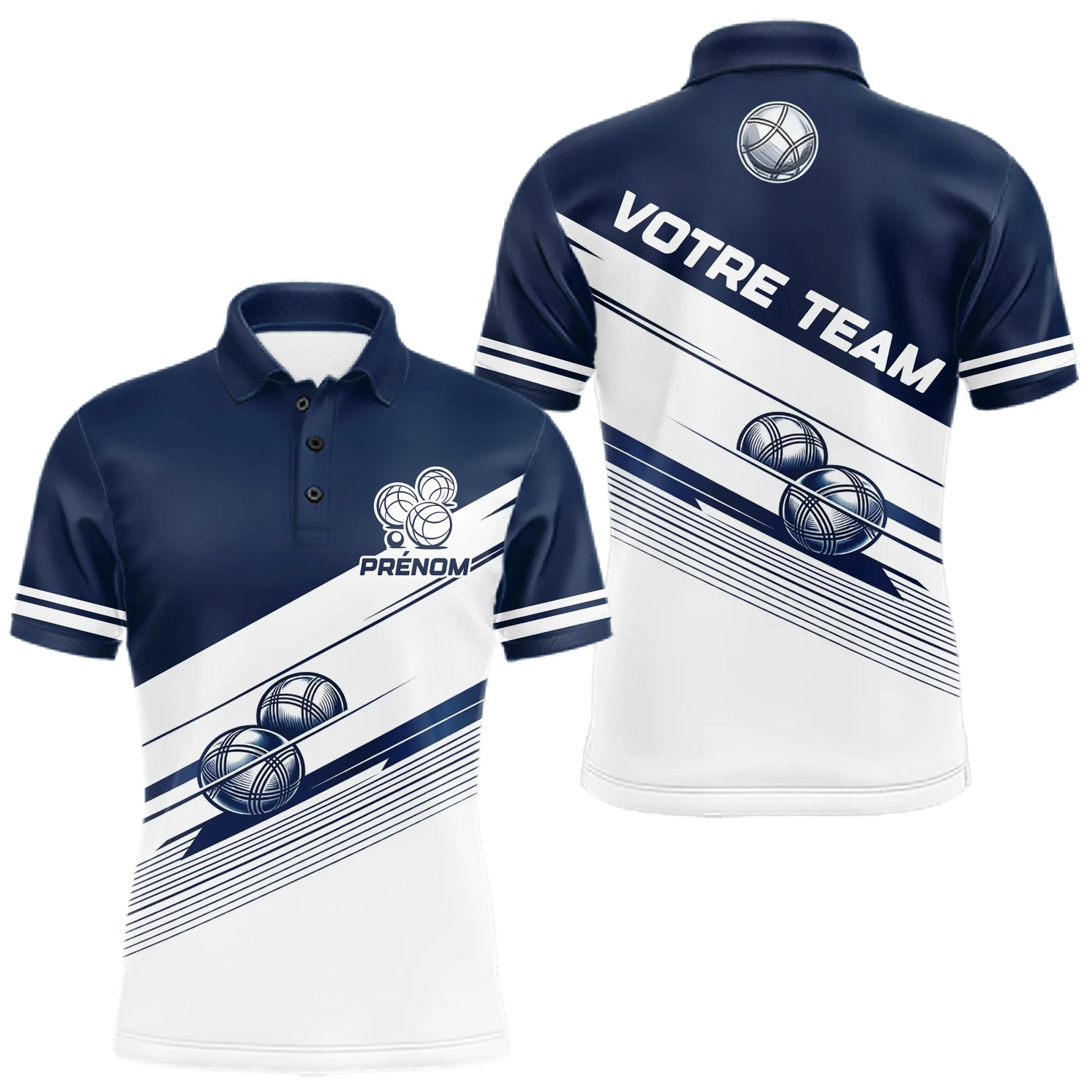Polo Compétition Équipe Pétanque - Personnalisé Bleu & Blanc - Polo Homme
