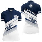 Polo Compétition Équipe Pétanque - Personnalisé Bleu & Blanc - Polo Zippé Femme