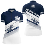 Polo Compétition Équipe Pétanque - Personnalisé Bleu & Blanc - Polo Zippé Femme
