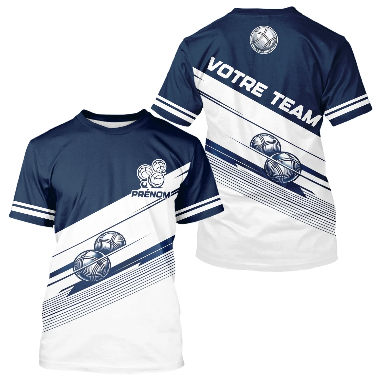 Polo Compétition Équipe Pétanque - Personnalisé Bleu & Blanc - T-Shirt Homme
