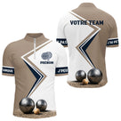 Polo Concours Pétanque Personnalisé - Équipe Beige & Bleu Navy - Polo Zippé Homme