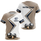 Polo Concours Pétanque Personnalisé - Équipe Beige & Bleu Navy - T-Shirt Femme